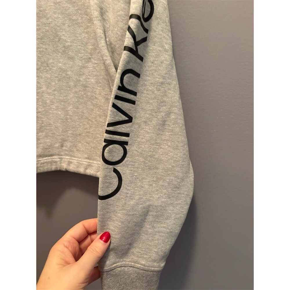 Calvin Klein Sweatshirt Womens L Heather Gray 1/4 Zip Mock Neck Cropped - Picture 2 of 10